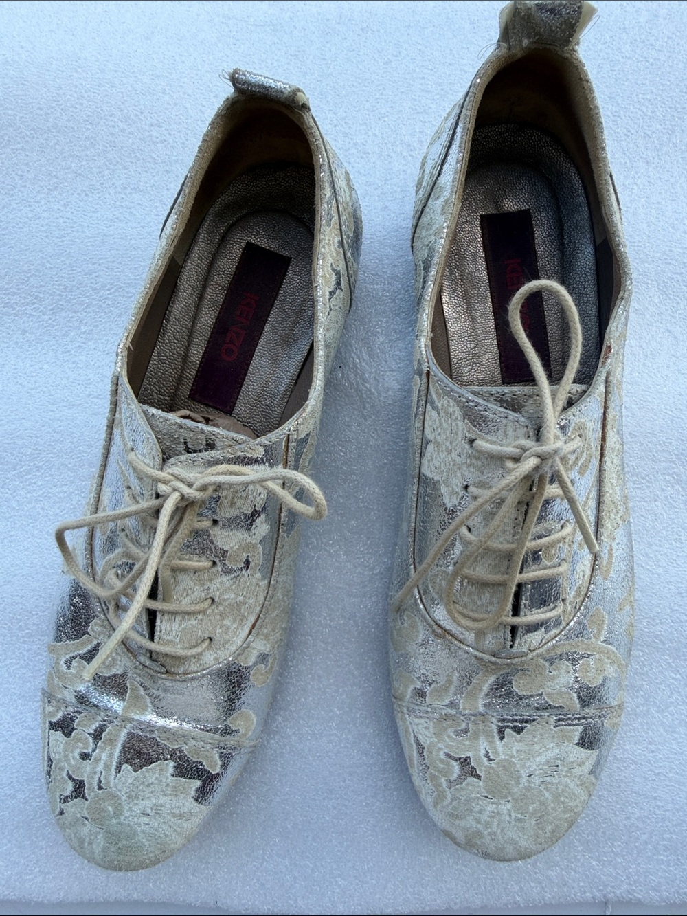 Keno Metallic Floral Lace-Up Women's Shoes - Beige Gold